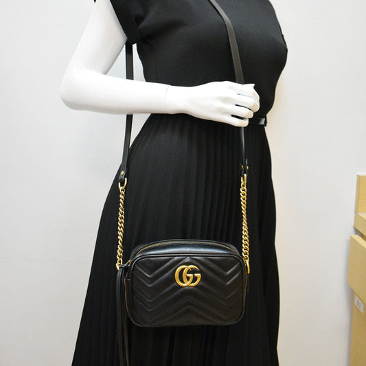 GUCCI GG Marmont Matelasse Mini Leather Crossbody Bag Black 448065