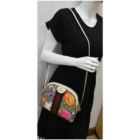 GUCCI Ophidia Flora Small Supreme Canvas Shoulder Bag Beige 499621