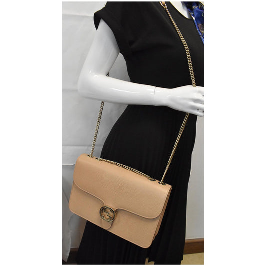 GUCCI Interlocking GG Calfskin Leather Shoulder Bag Brown 510303