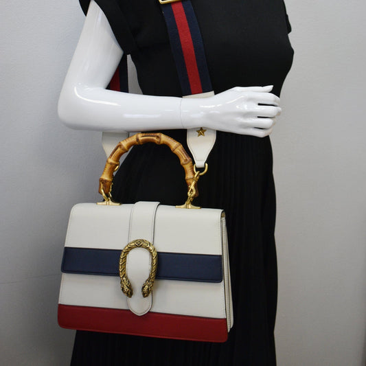 GUCCI Dionysus Bamboo Medium Leather Top Handle Shoulder Bag White - 10% Off