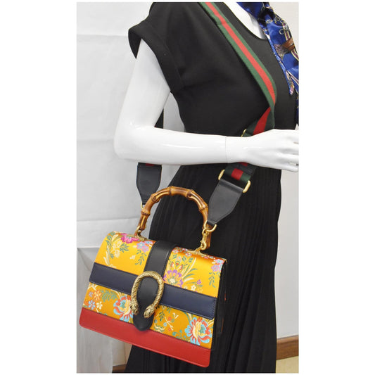 GUCCI Dionysus Medium Top Handle Floral Jacquard Shoulder Bag Gold 448075