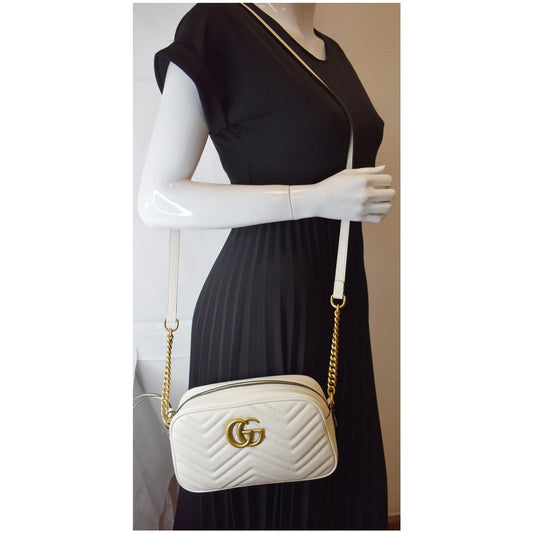 GUCCI GG Marmont Matelasse Small Leather Crossbody Bag White 447632