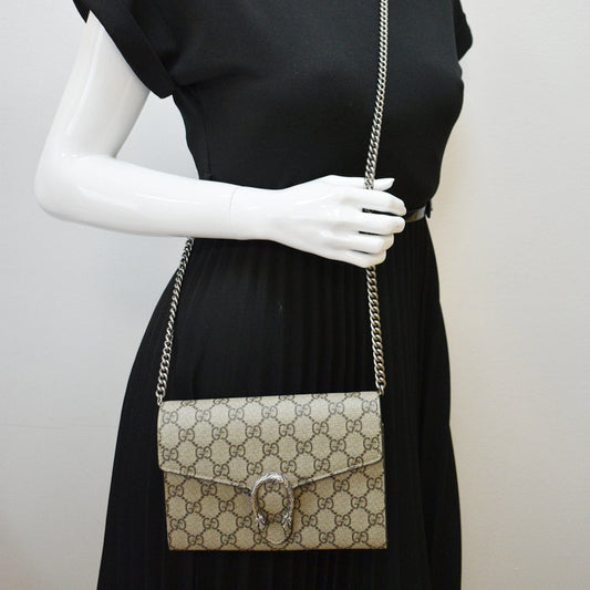 GUCCI Dionysus GG Supreme Crossbody Chain Wallet Beige 401231