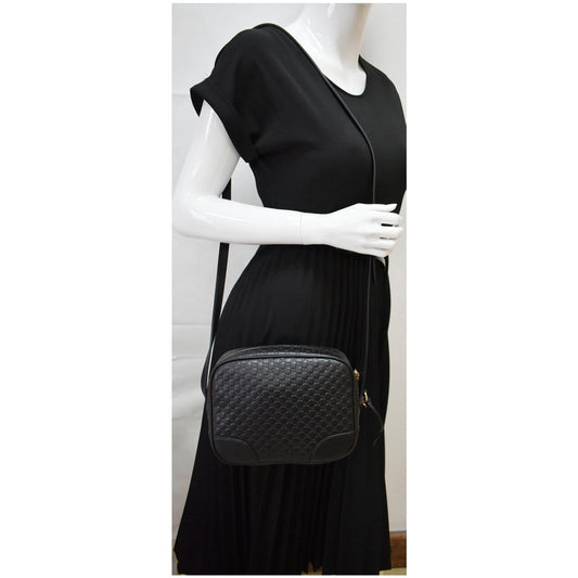 GUCCI Bree Mini GG Microguccissima Leather Crossbody Bag Black 449413