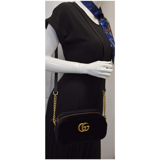 GUCCI GG Marmont Small Velvet Shoulder Bag Black 447632