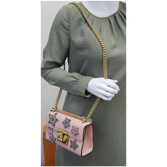 GUCCI Padlock Star Small Embroidered Shoulder Bag Pink 432182 - 25% OFF