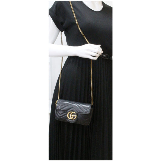 GUCCI GG Marmont Super Mini Leather Crossbody Bag Black 476433