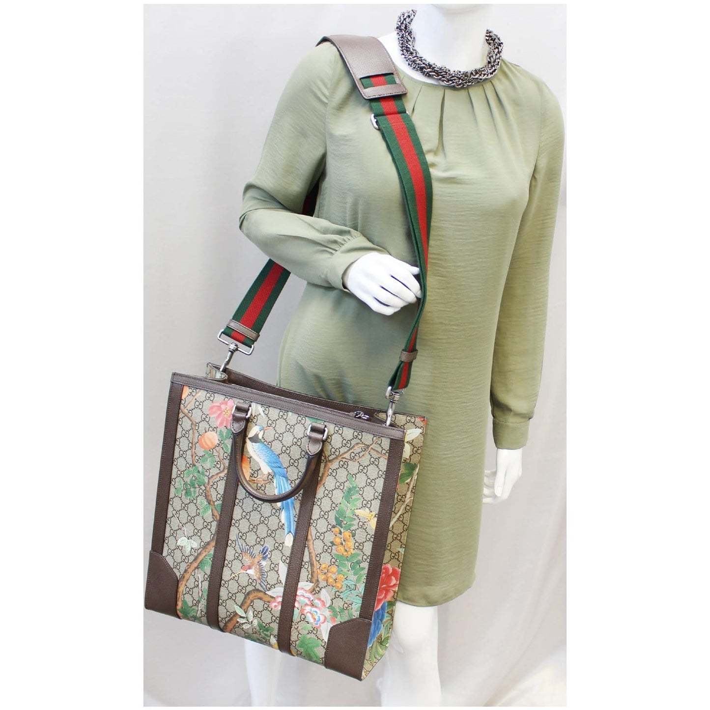 GUCCI GG Supreme Monogram Tian Print Tote Shoulder Bag Maple Brown 406387