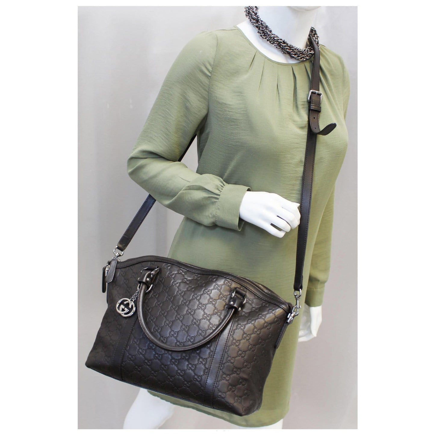 GUCCI Dark Brown Leather Shoulder Bag 341503