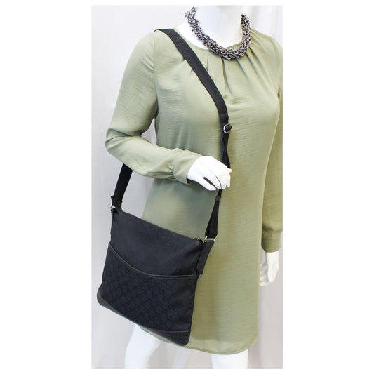 GUCCI Monogram Medium Perforated Messenger Crossbody Bag Black