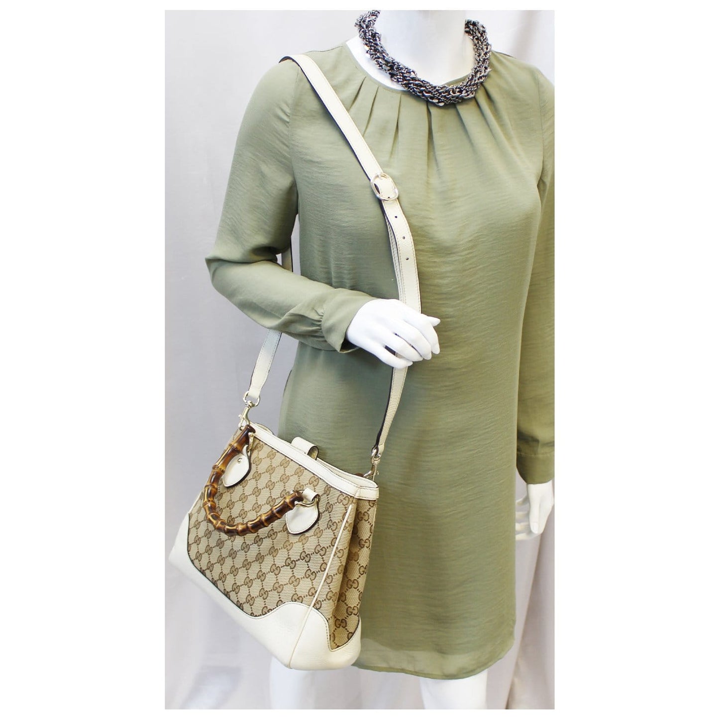 GUCCI Bamboo Diana GG Canvas 2Way Shoulder Handbag