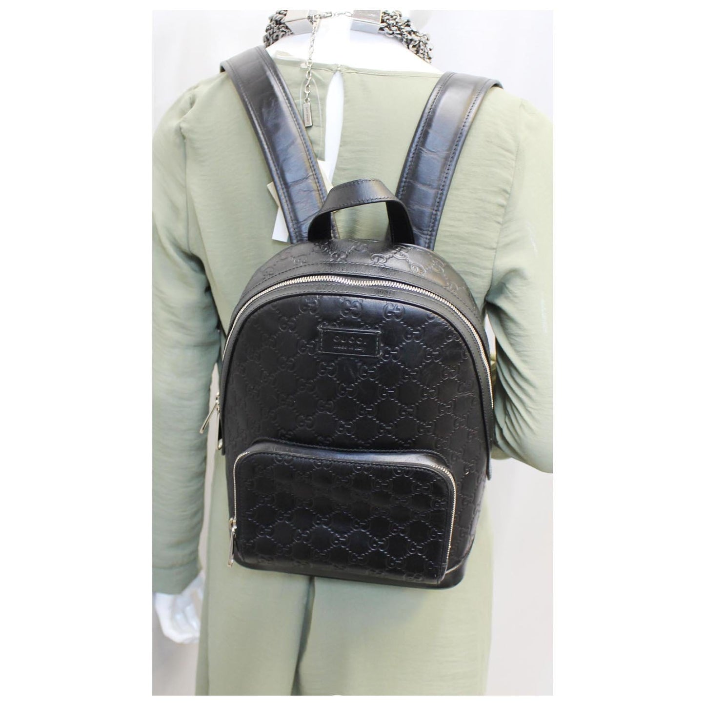 GUCCI Signature Leather Backpack Bag Black