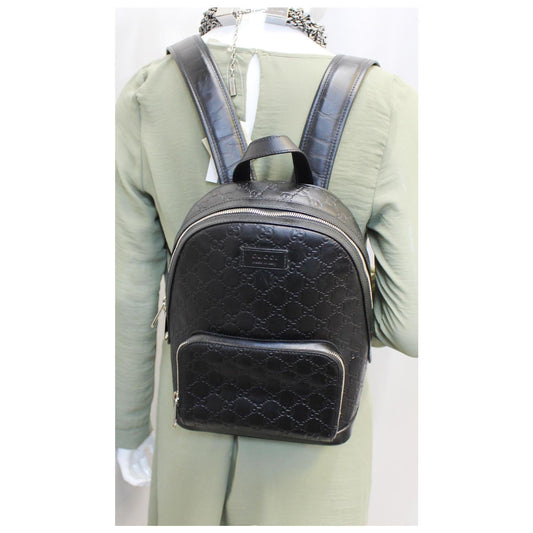GUCCI Signature Leather Backpack Bag Black