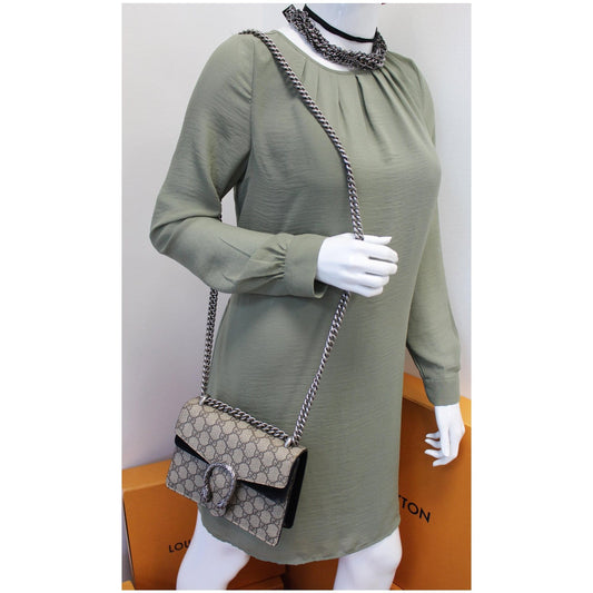 GUCCI Dionysus Mini GG Supreme Canvas Crossbody Bag Beige
