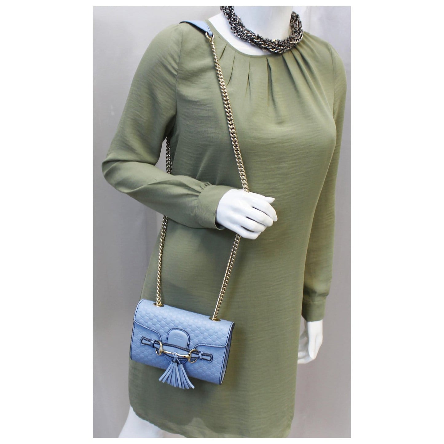 GUCCI Emily Mini Micro GG Guccissima Leather Shoulder Bag Light Blue