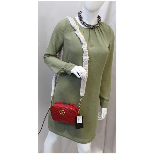 GUCCI GG Marmont Matelasse Mini Leather Crossbody Bag Red