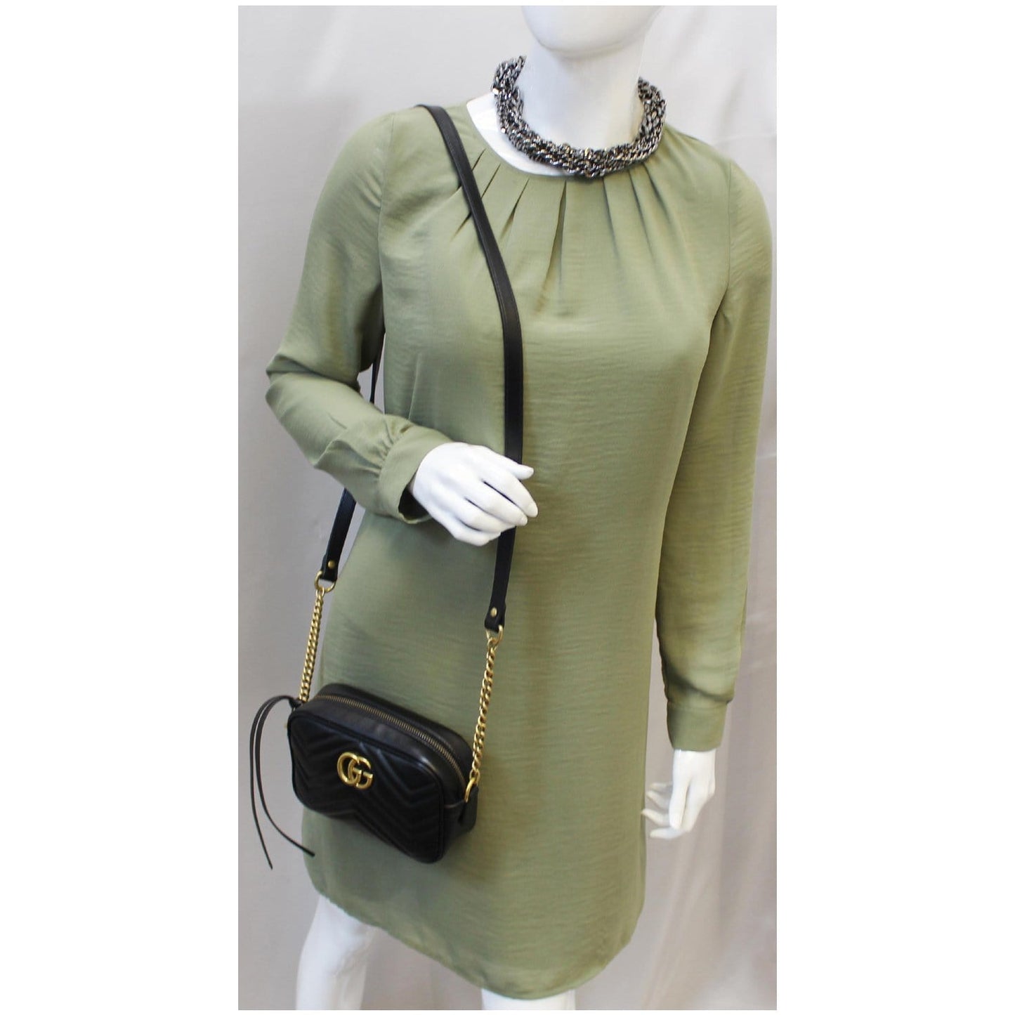 GUCCI GG Marmont Matelasse Mini Leather Crossbody Bag Black 448065