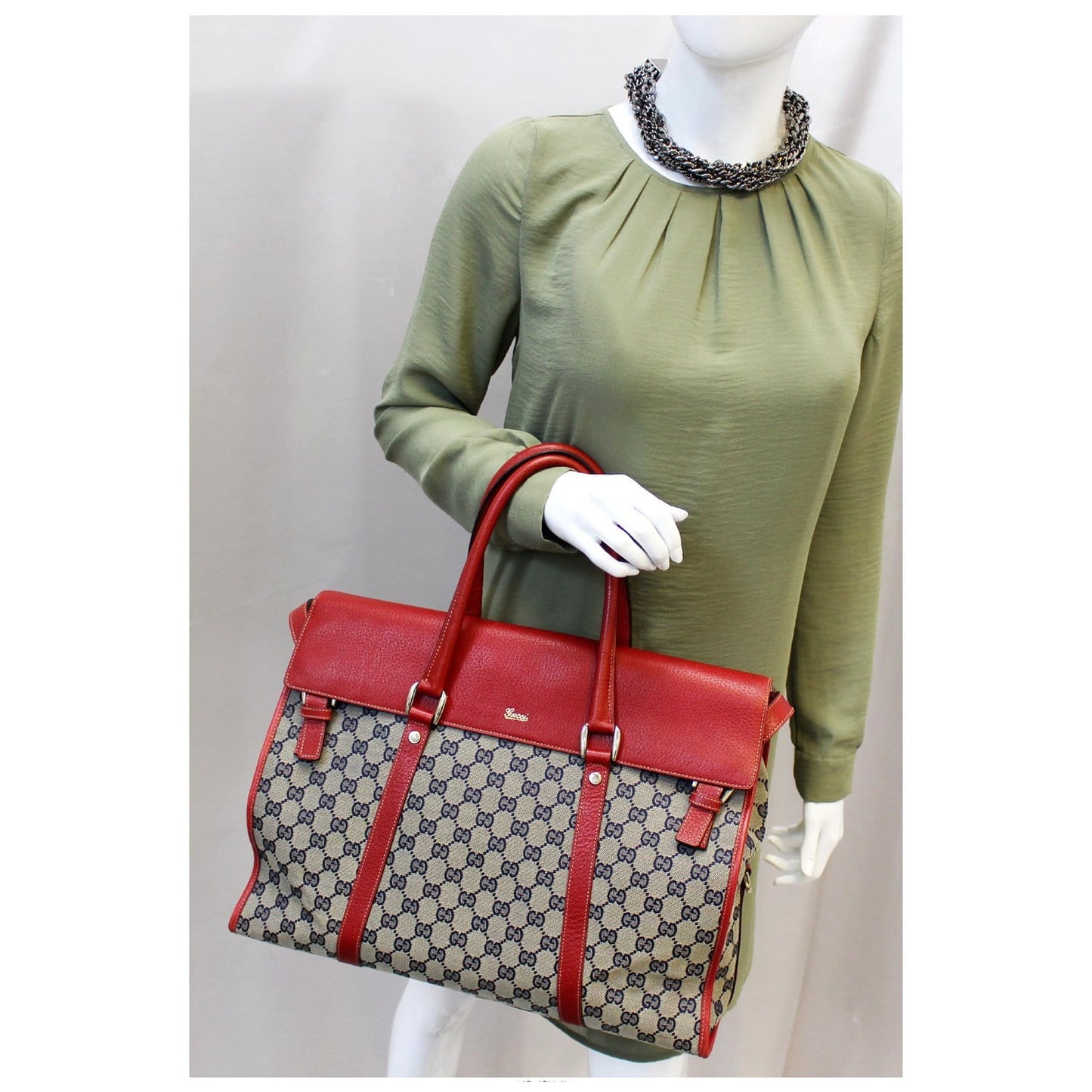 GUCCI GG Monogram Canvas Work Tote Bag Navy/Red