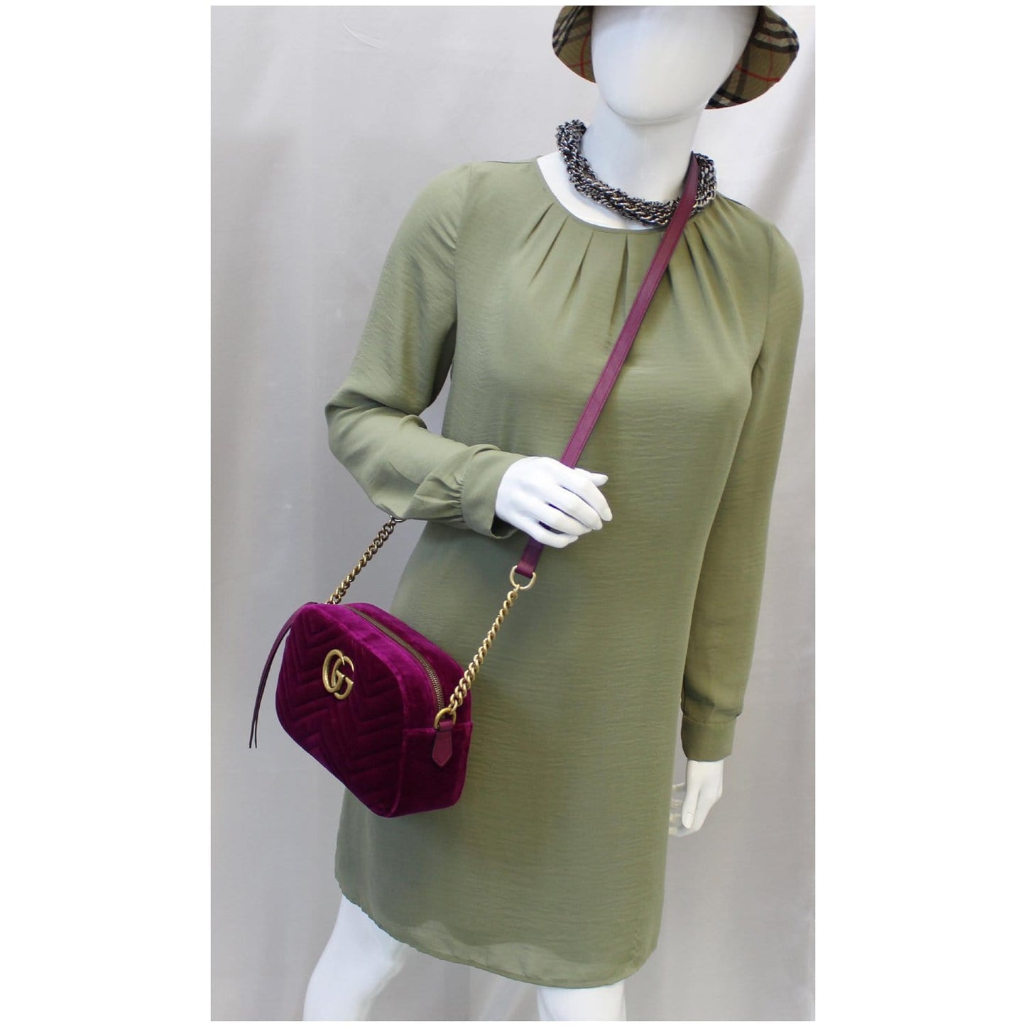 GUCCI GG Marmont Velvet Small Crossbody Bag Plum