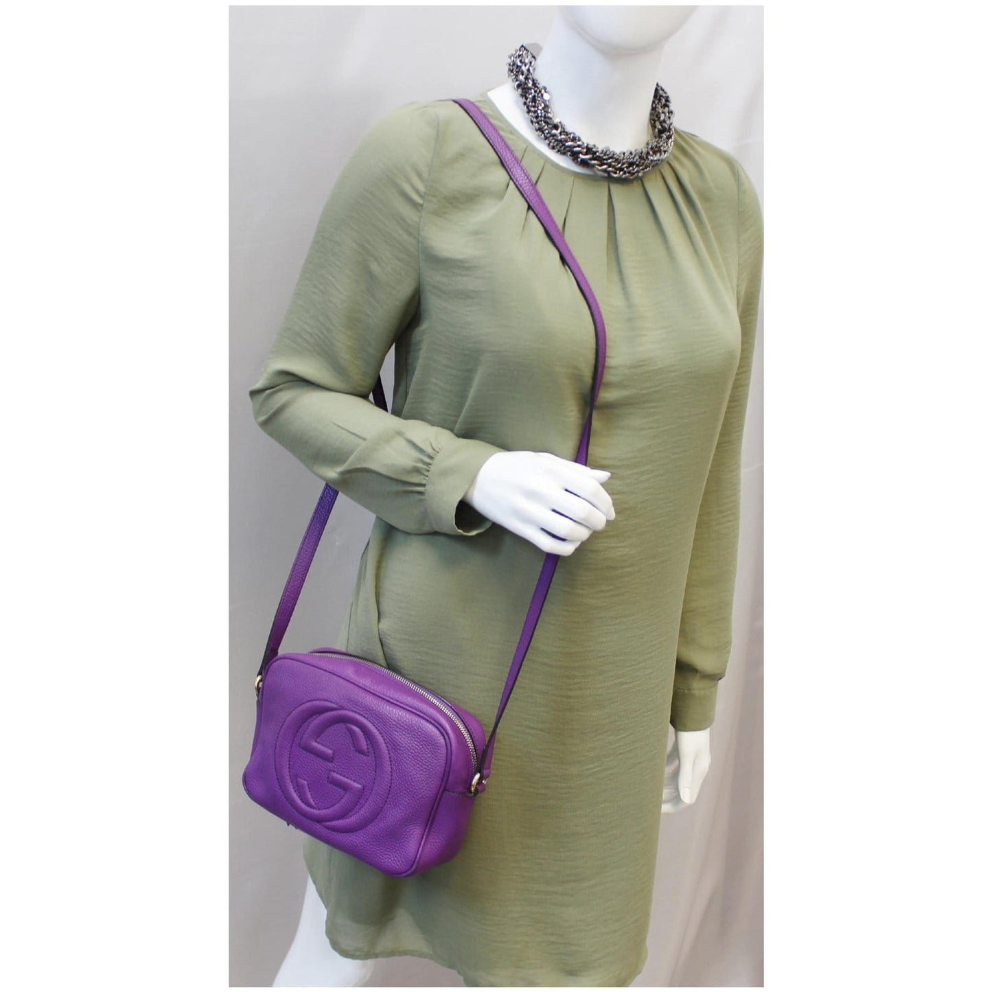 GUCCI Soho Disco Pebbled Leather Small Crossbody Bag 308364 Purple