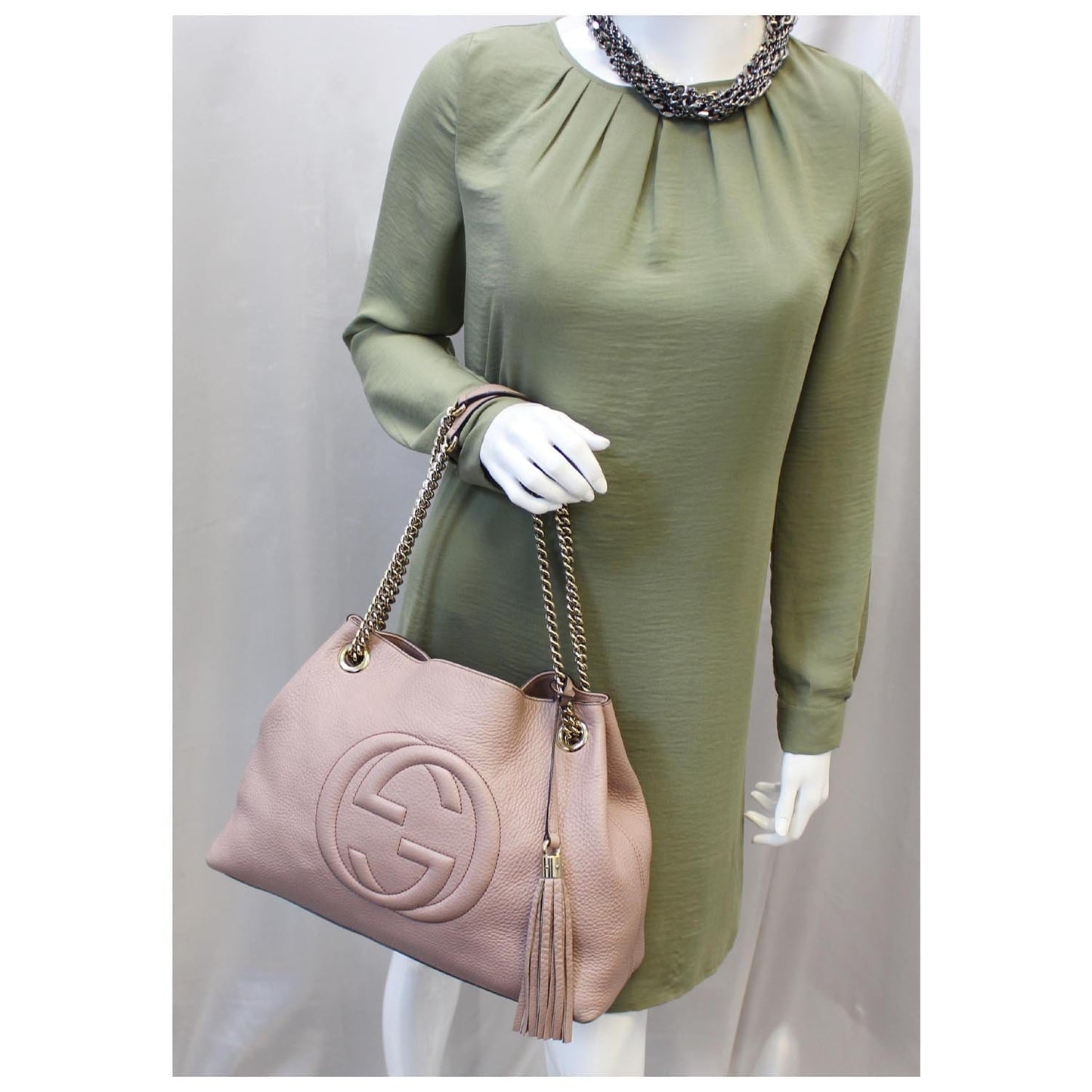 GUCCI Soho Pebbled Leather Chain Shoulder Bag