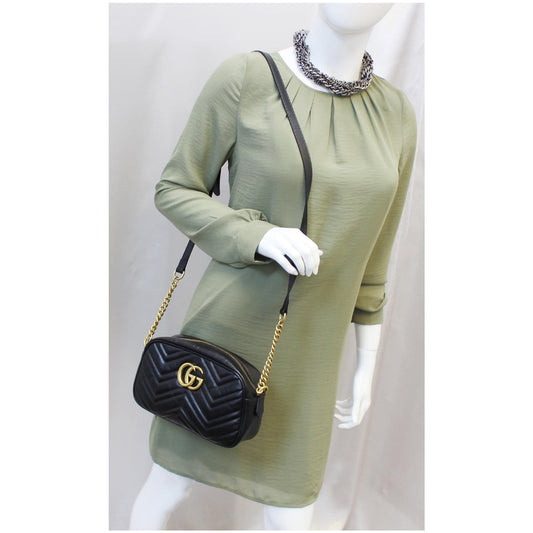 GUCCI GG Marmont Matelasse Small Leather Crossbody Bag Black