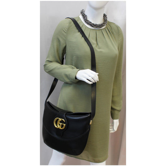 GUCCI Arli Medium Calfskin Leather Shoulder Bag 568857 Black