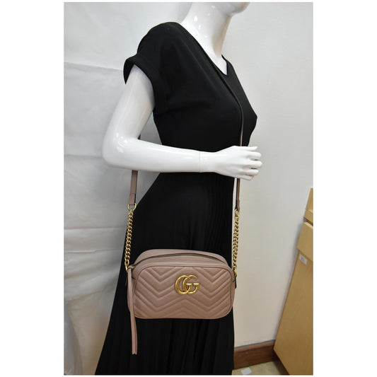 GUCCI GG Marmont Small Matelasse Leather Crossbody Bag Taupe 447632