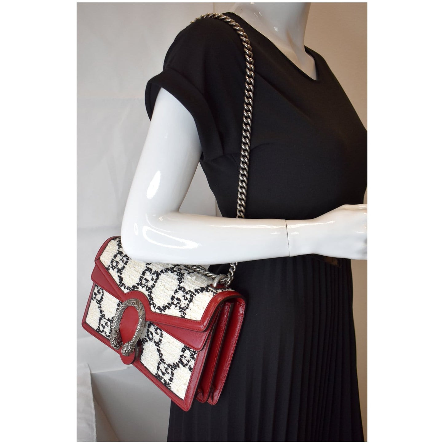 GUCCI Dionysus GG Tweed Small Shoulder Bag Cerise 400249