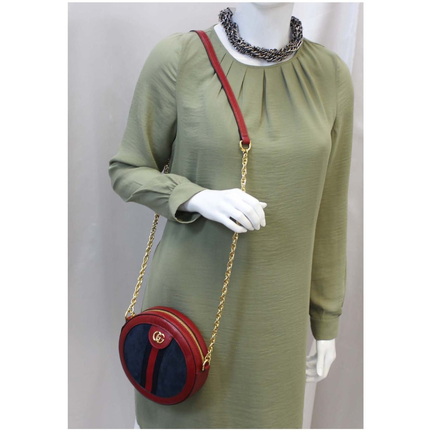 GUCCI Ophidia Mini GG Round Leather Shoulder Crossbody Bag 550618 Red