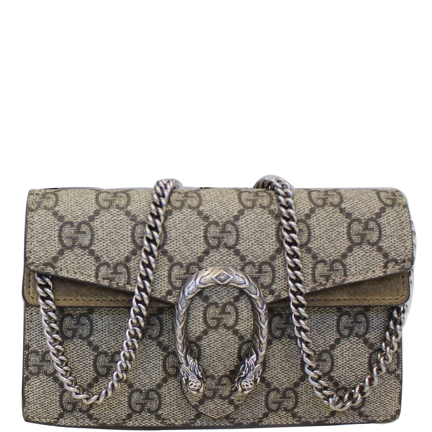 GUCCI Dionysus Super Mini GG Supreme Canvas Shoulder Crossbody Bag Taupe