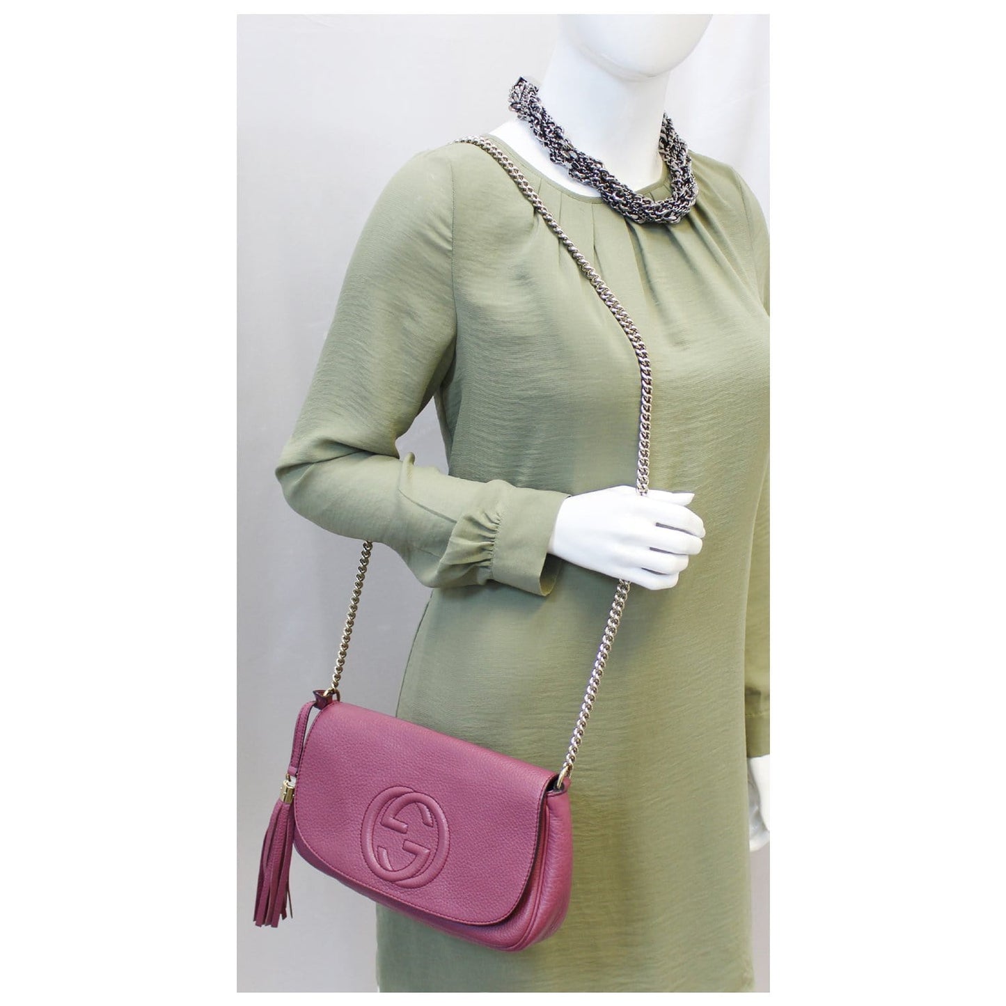 GUCCI Soho Chain Purple Leather Crossbody Bag