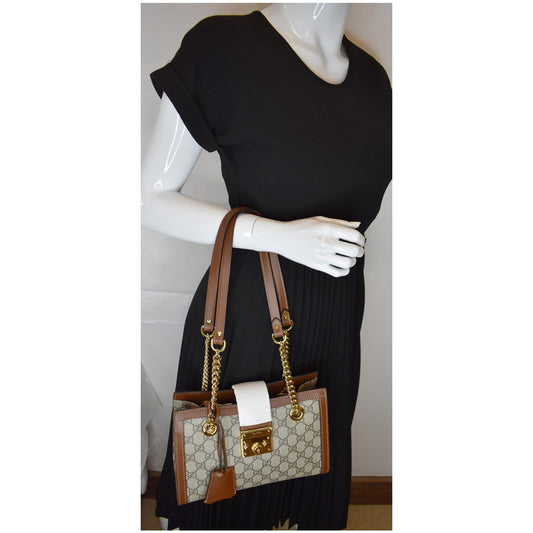 GUCCI Padlock Small GG Supreme Canvas Shoulder Bag Beige/Ebony 498156