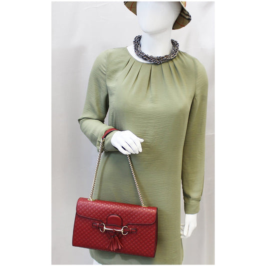 GUCCI Micro Emily GG Guccissima Leather Shoulder Bag 449635 Red