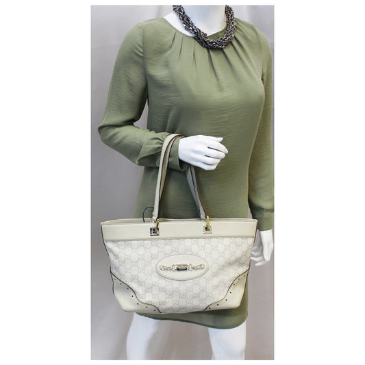GUCCI Cream Guccissima Leather Gold-tone Tote Shoulder Bag 145993