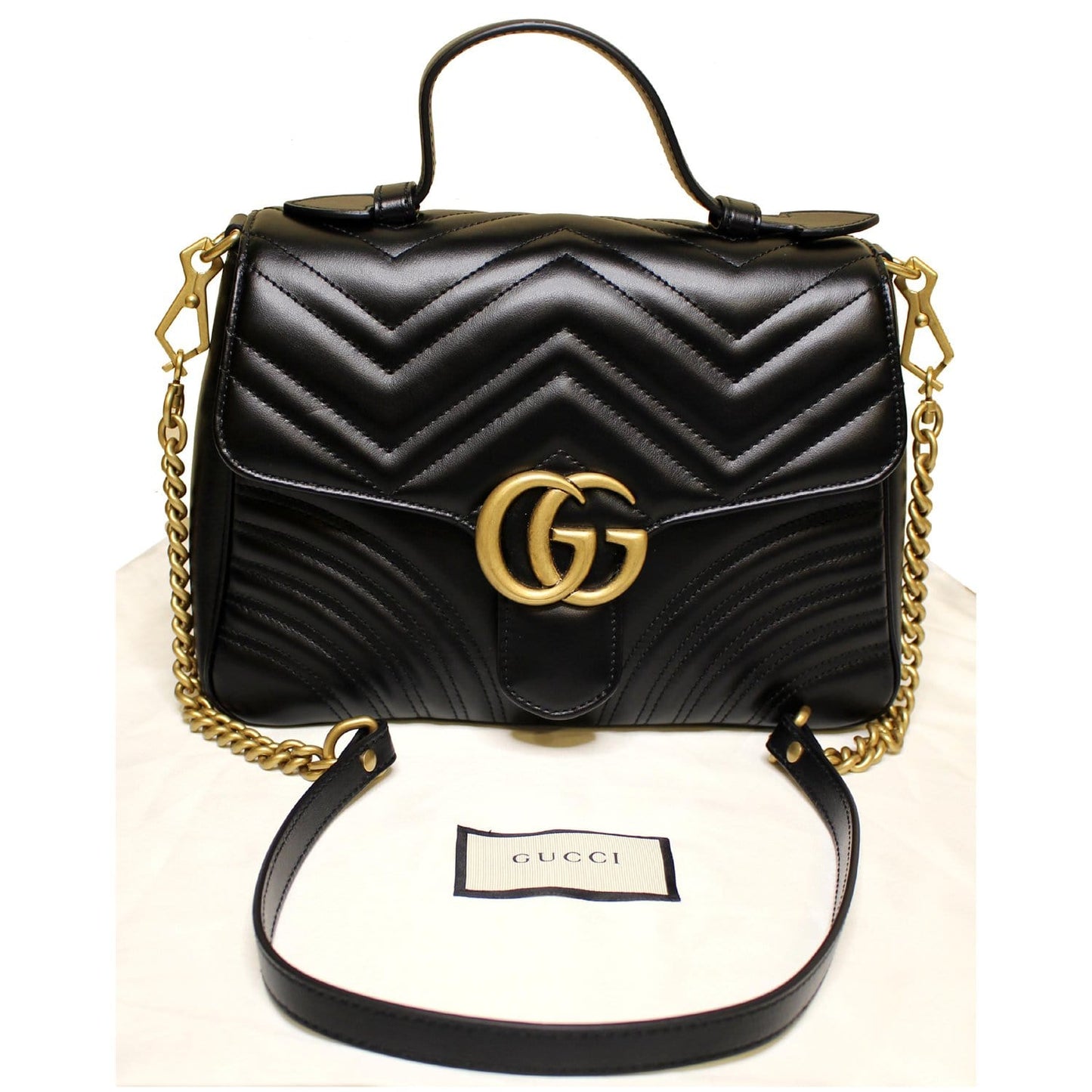 GUCCI GG Marmont Small Top Handle Shoulder Bag Black 498110