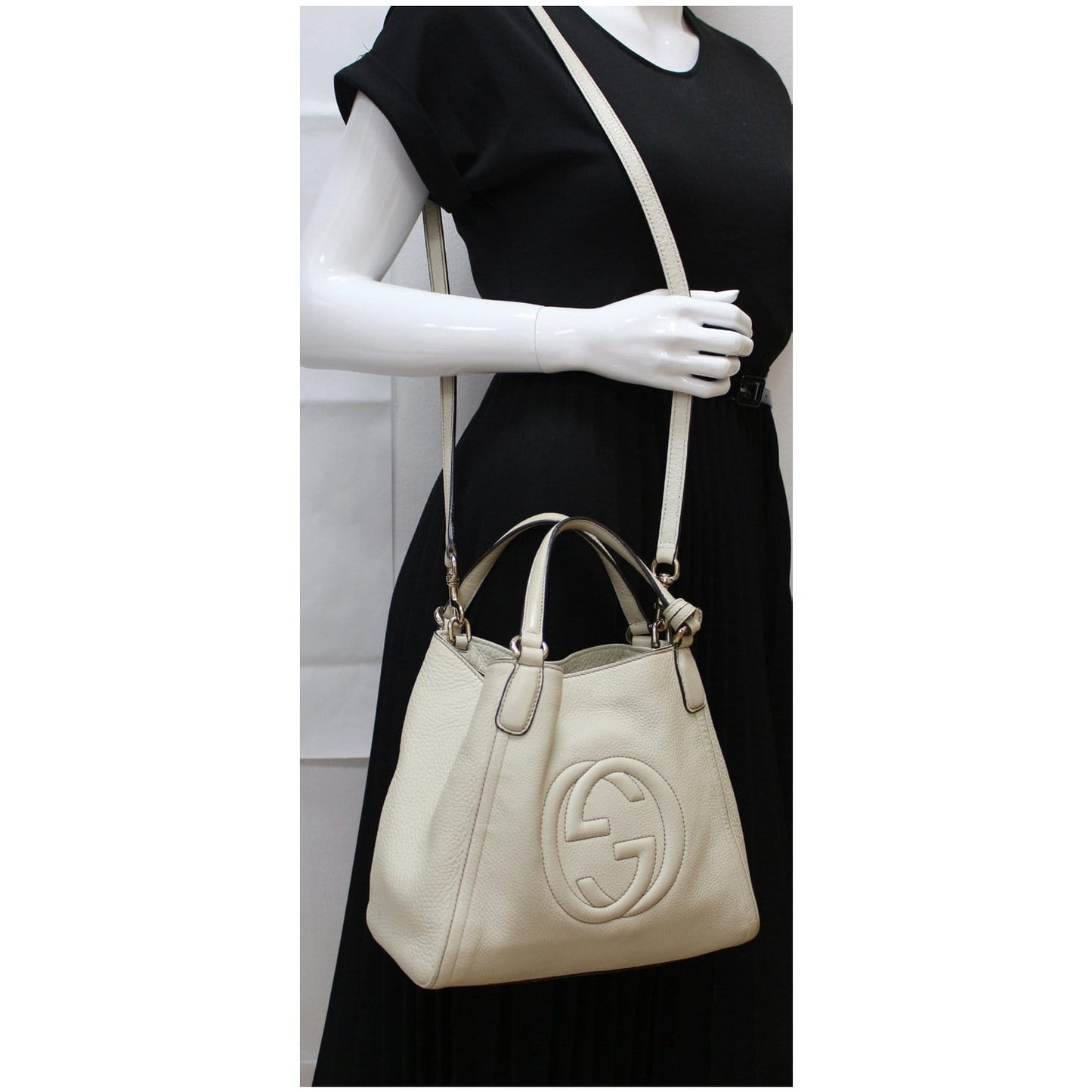 GUCCI Soho Small Pebbled Leather Shoulder Bag White 336751