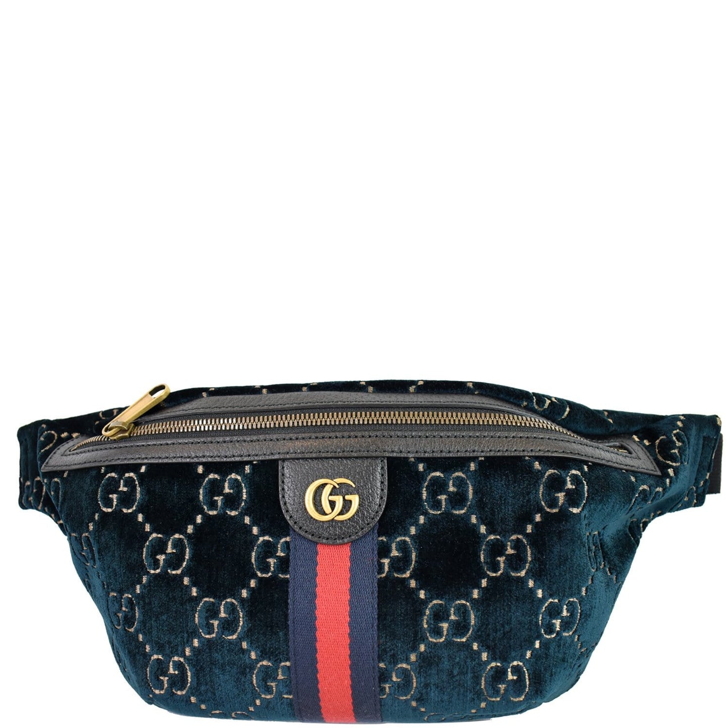 GUCCI GG Monogram Velvet Belt Leather Bumbag Dark Blue 574968