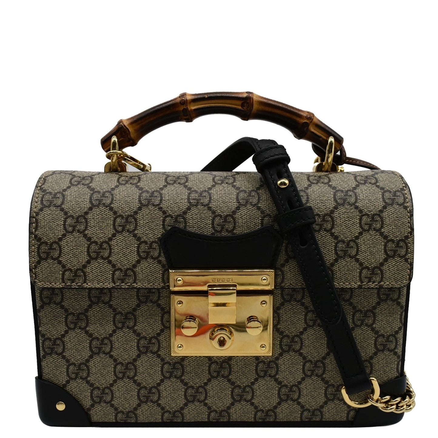 GUCCI Padlock Small GG Supreme Bamboo Top Handle Shoulder Bag Beige 603221