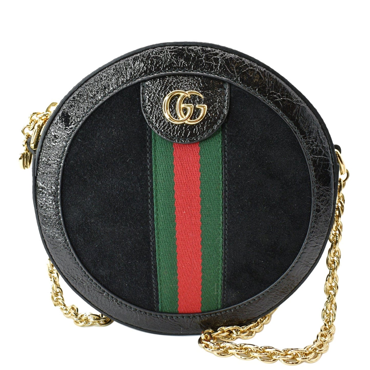GUCCI Ophidia Mini GG Round Web Leather Crossbody Bag Black 550618