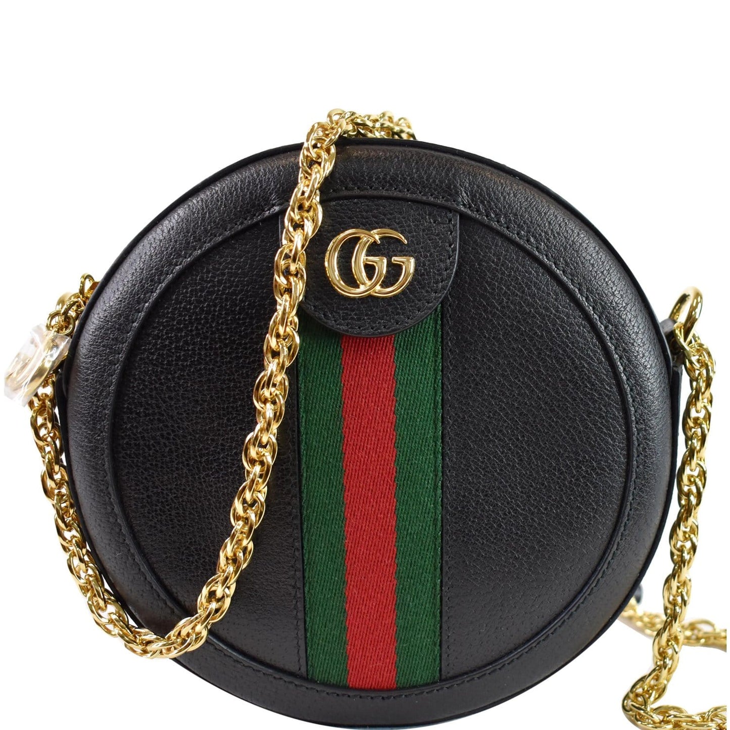 GUCCI Ophidia Mini GG Round Web Leather Crossbody Bag Black 550618