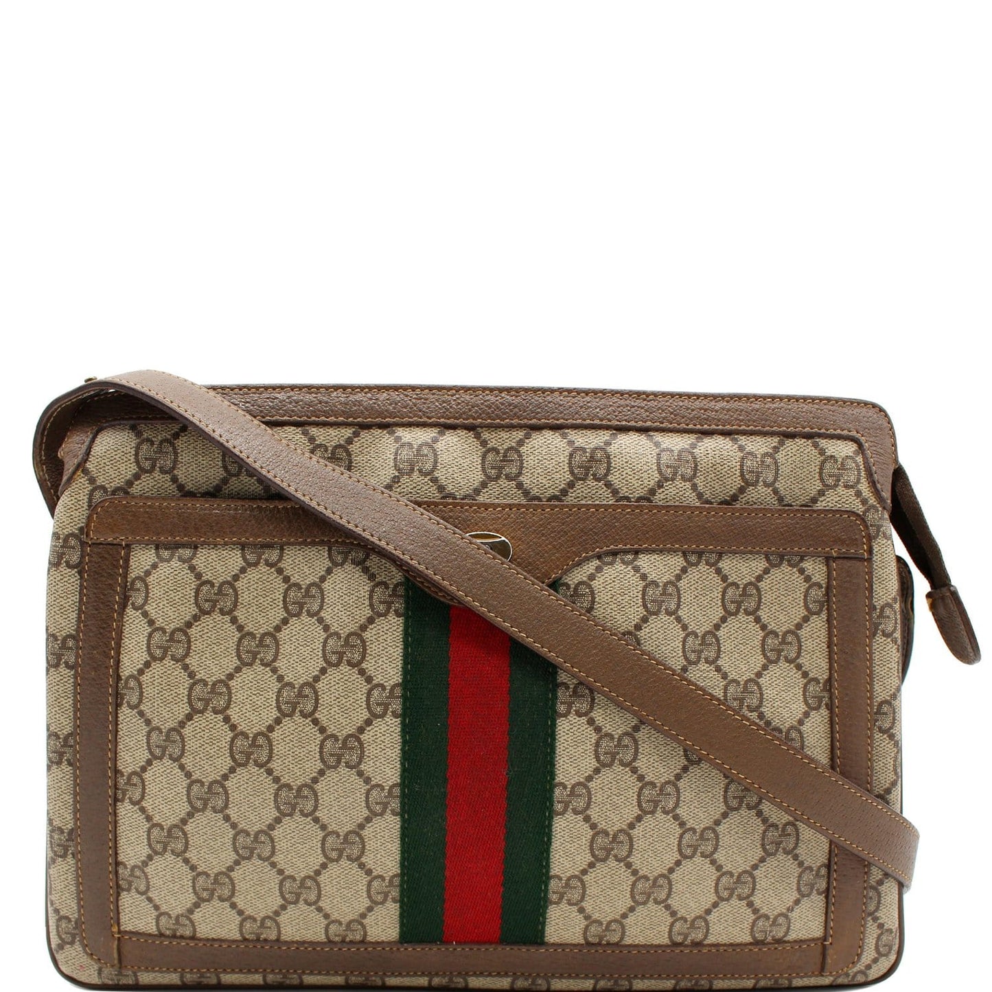 GUCCI Vintage Web Detail GG Canvas Shoulder Bag Beige