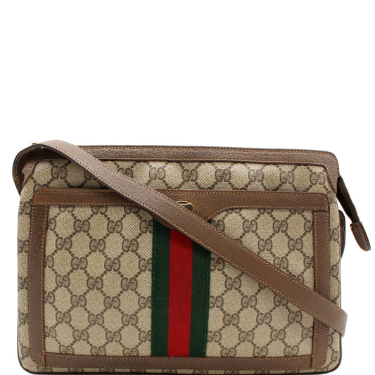 GUCCI Vintage Web Detail GG Canvas Shoulder Bag Beige