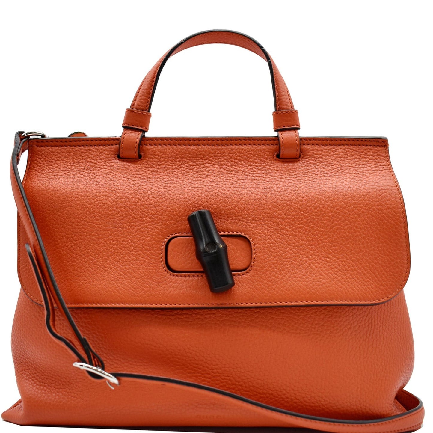 GUCCI Bamboo Daily Medium Leather Shoulder Bag Orange 392013