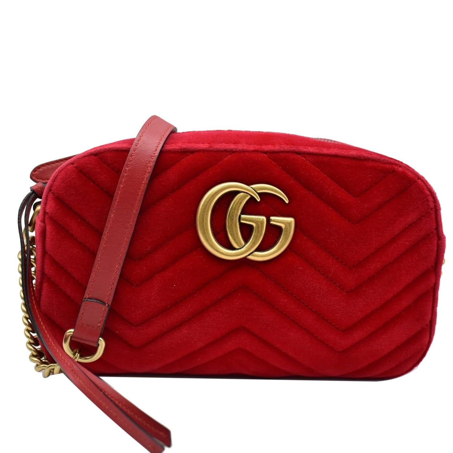 GUCCI GG Marmont Small Velvet Matelasse Crossbody Bag Red 447632