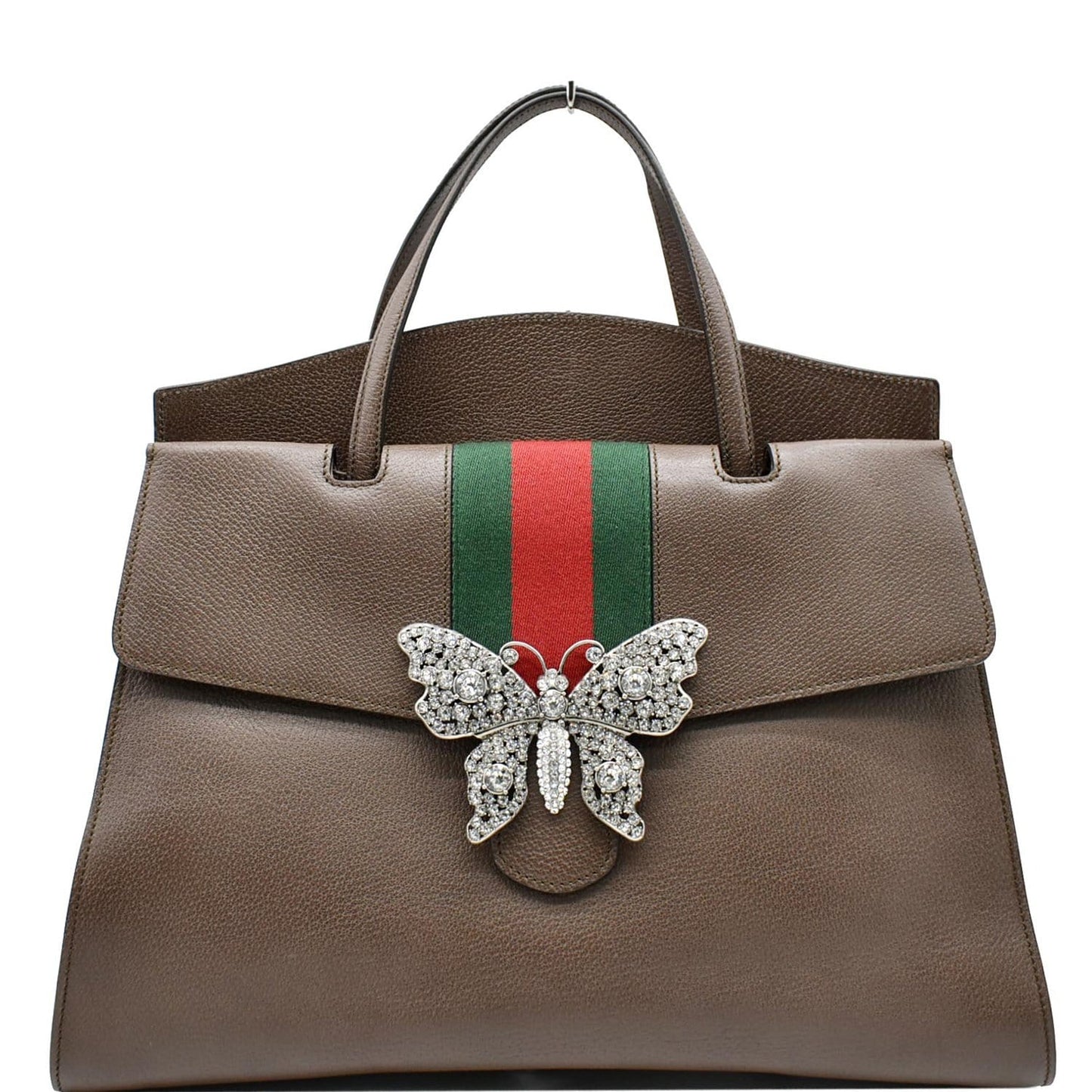 GUCCI Butterfly Linea Totem Leather Large Top Handle Shoulder Bag Brown 500772