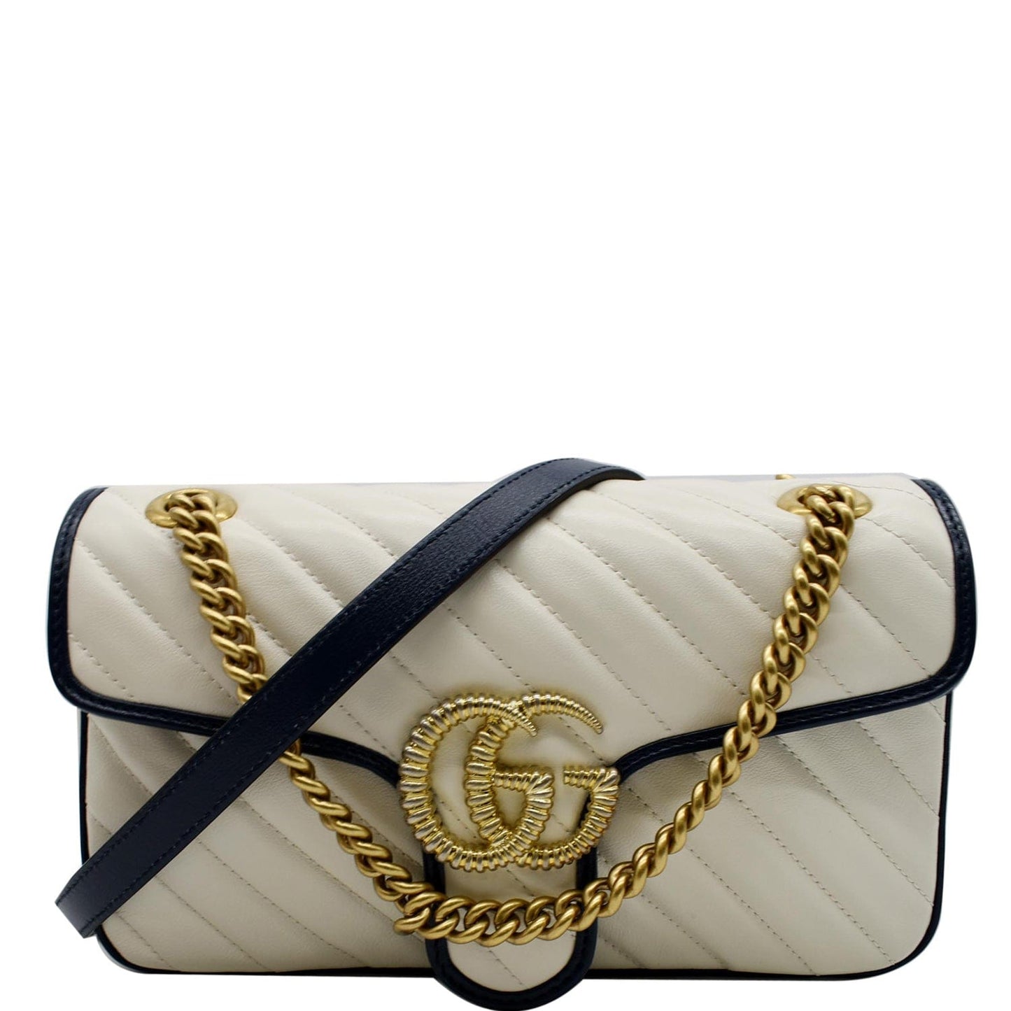 GUCCI Torchon GG Marmont Small Calfskin Matelasse Shoulder Bag White