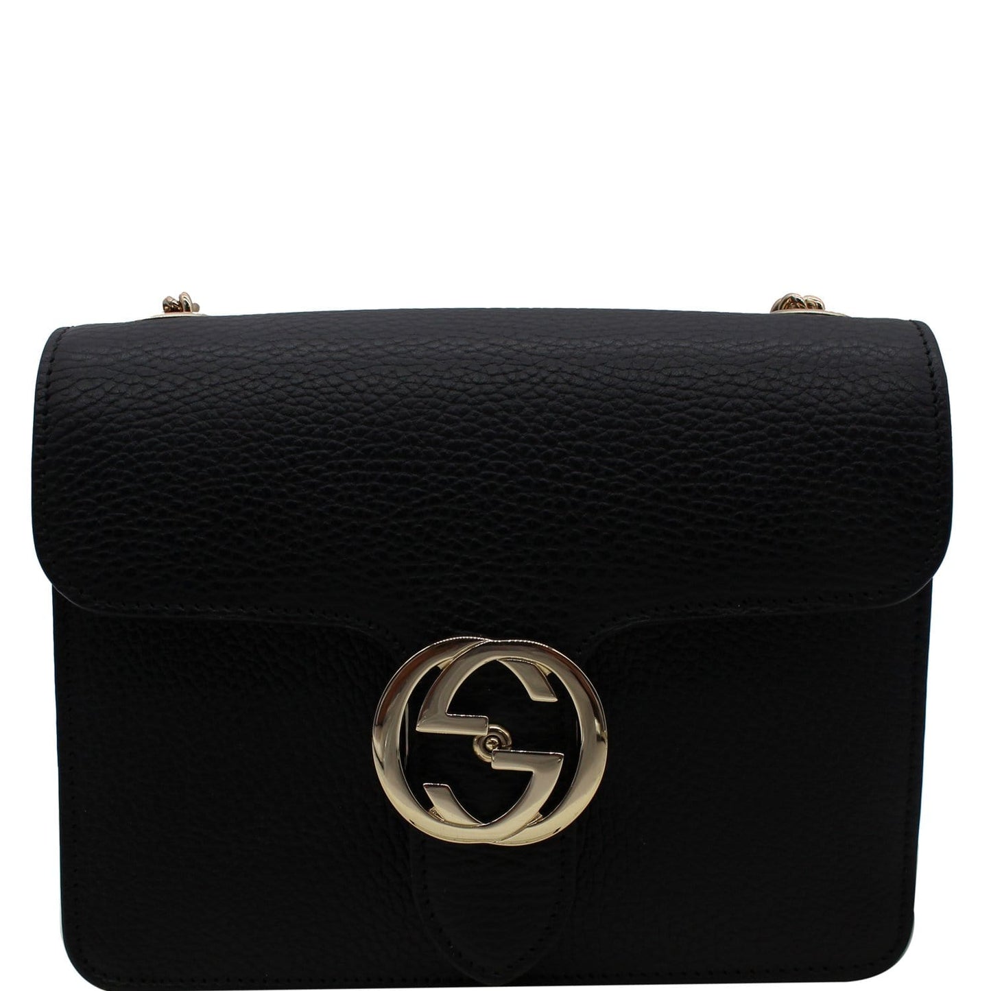 GUCCI Interlocking GG Leather Crossbody Bag Black