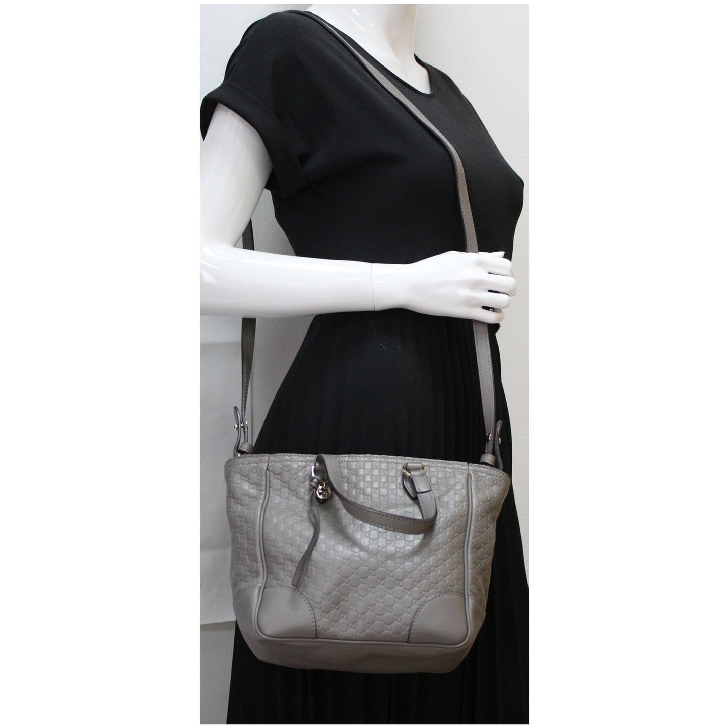 GUCCI Small Bree GG Guccissima Leather Tote Crossbody Bag Grey 449241