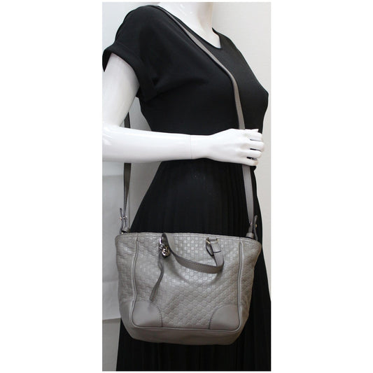 GUCCI Small Bree GG Guccissima Leather Tote Crossbody Bag Grey 449241